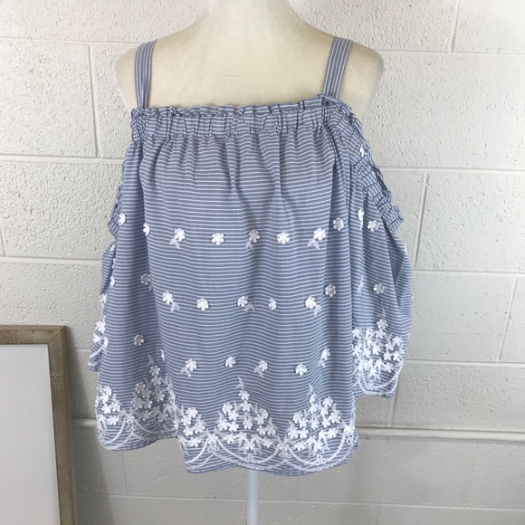 a new day Tops - a new day cold shoulder top 2X eyelet lace stripes